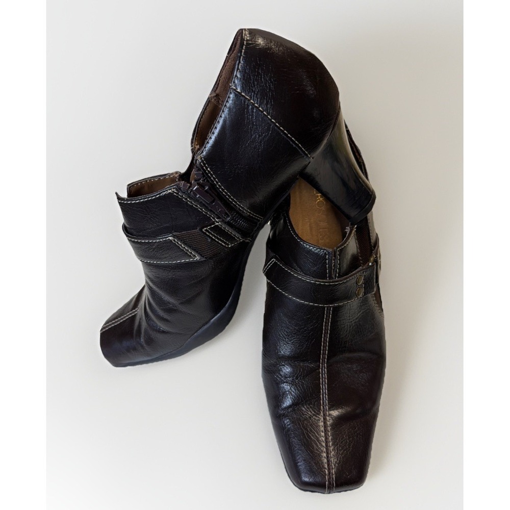 Aerosoles Women Fascination Ankle Booties Brown Square Toe Sz 7.5